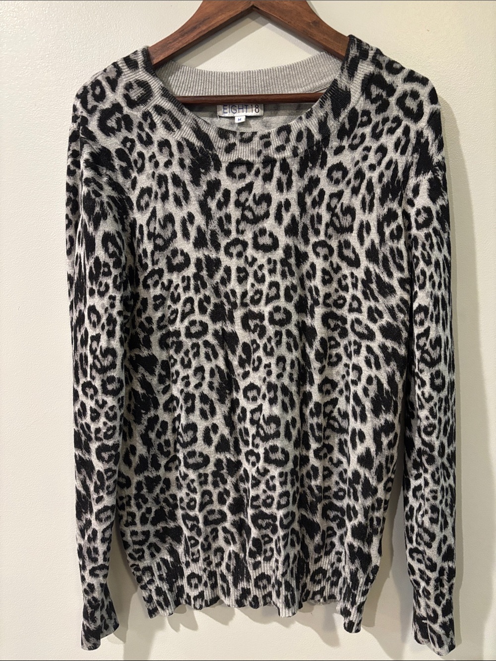 Light Gray and Black Leopard Crewneck Sweater by